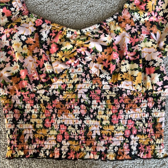 Billabong Get Along Smocked Cropped Top Cotton Pink Floral Juniors' Medium NWOT - Picture 11 of 13